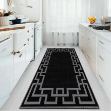 (80x150cm - Large Printed Kitchen Rug, Nico Black) Living Room Black & Grey Rugs Carpets Printed Runner Mat
