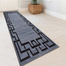 (80x150cm - Large Printed Kitchen Rug, Nico Grey ) Living Room Black & Grey Rugs Carpets Printed Runner Mat
