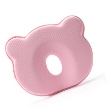 Baby-Kopfschutzkissen aus reiner Baumwolle, Rauten-Muster, kleiner Bär, langsame Wiederherstellung, Säuglings-Kopfkissen, Kirschblütenrosa