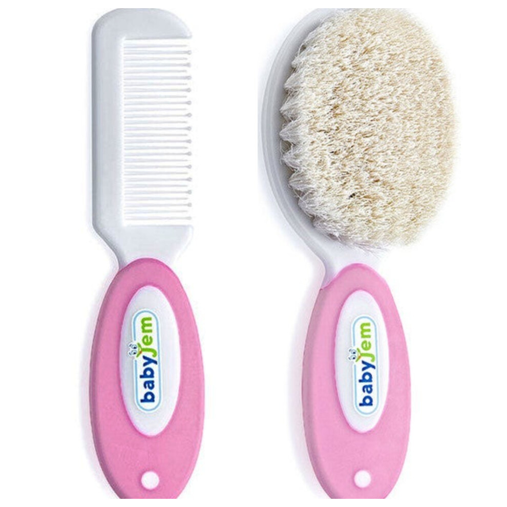 Pink Babyjem Brush & Comb Set With Natural Bristles For 0+ Months, Color