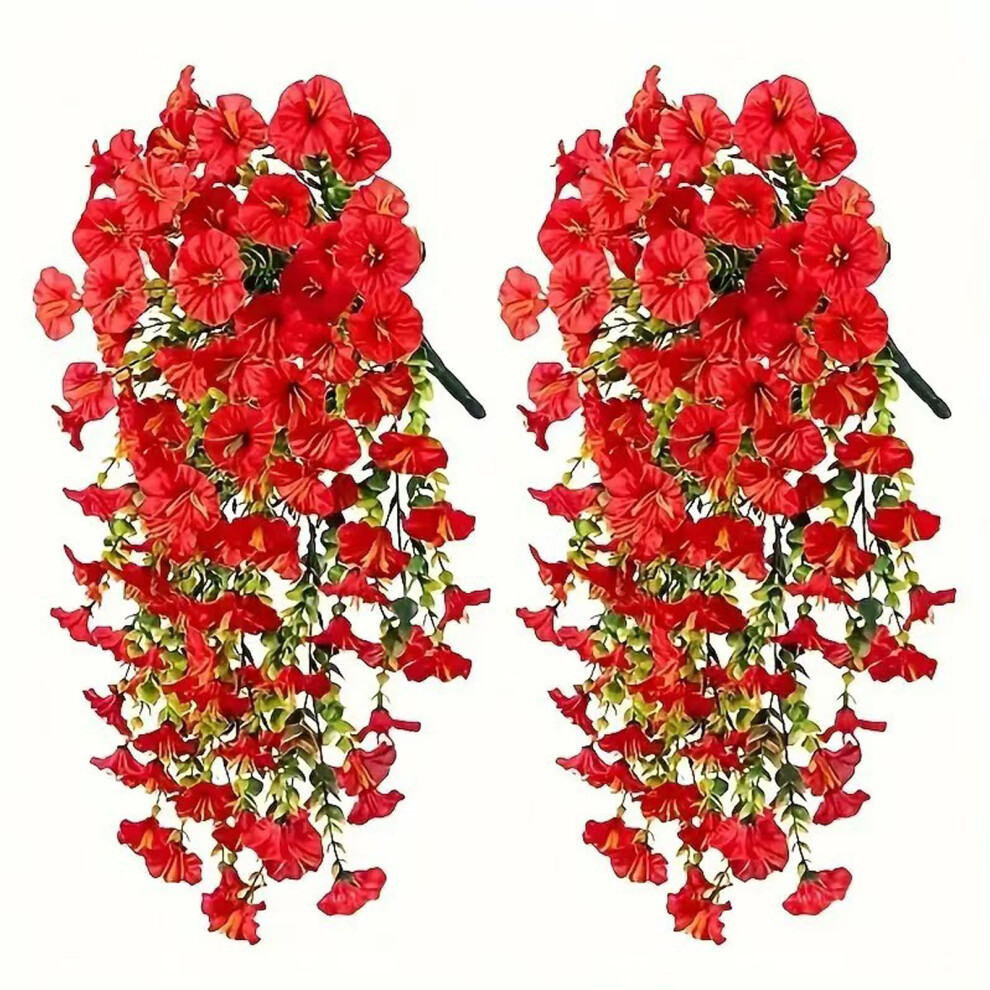 (red) 2pcs Outdoor Artificial Flower Wall Hanging For Any Weather Conditions-image-OPC-PJMBTVR-NEW