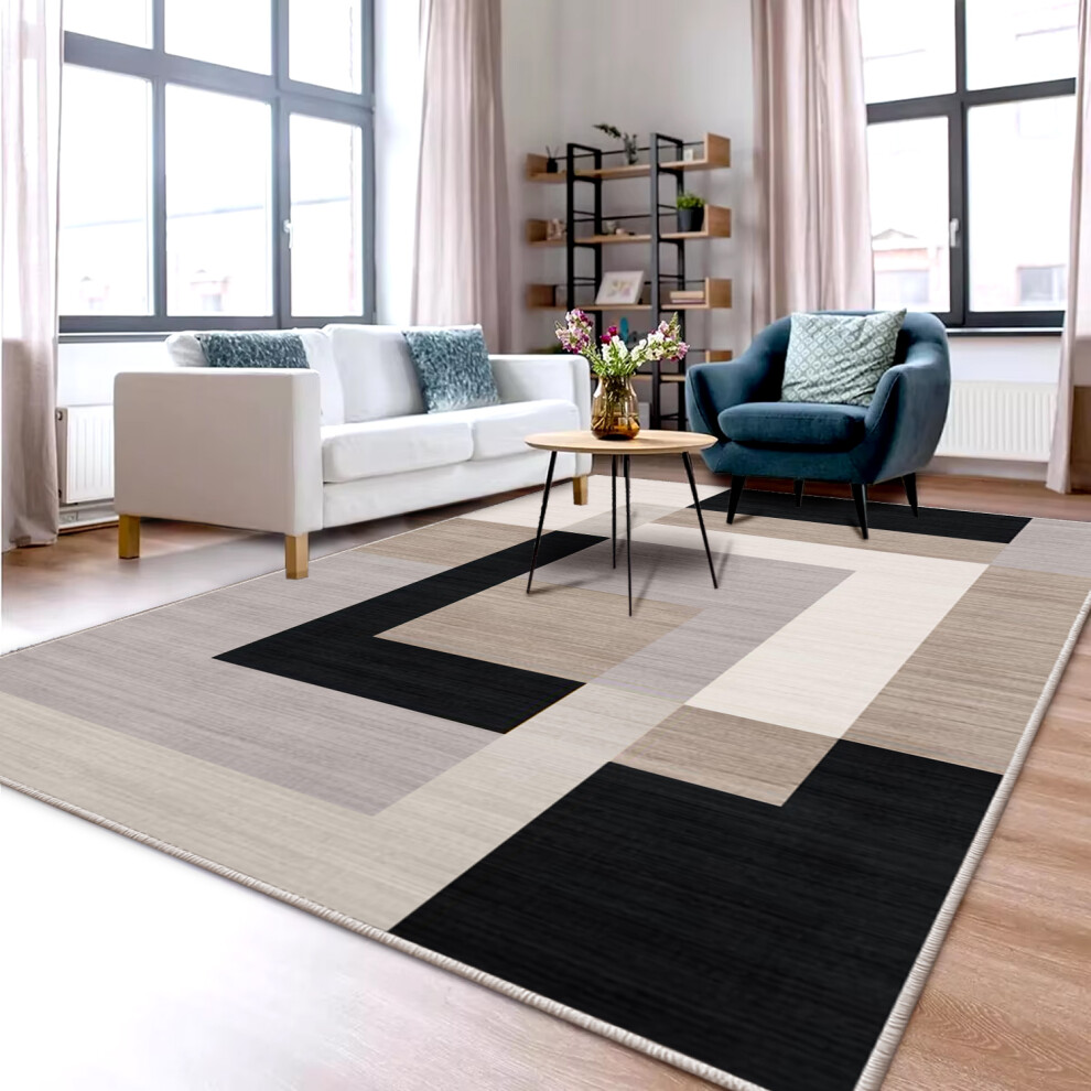 (160x230cm - Living Room Rug, Milo Neutral) Living Room Black & Grey Rugs Carpets Printed Runner Mat-image-OPC-PJMB8FR-NEW