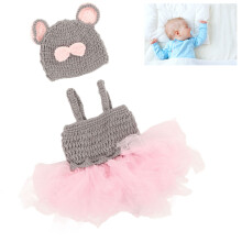Cute Newborn Baby Girl Tulle Dress with Knit Skirt & Hat for 3+ Months
