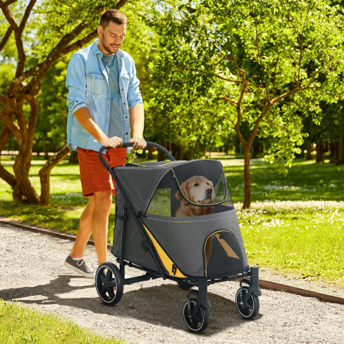 PawHut PawHut Foldable Dog Carriage w/ Universal Wheels, Shock Absorber - Grey
