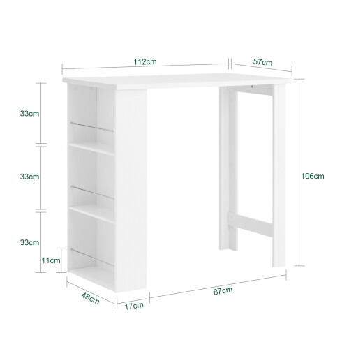 SoBuy Ψηλό Τραπέζι Μπαρ με Ράφια, Λευκό 112x57x106 cm 2