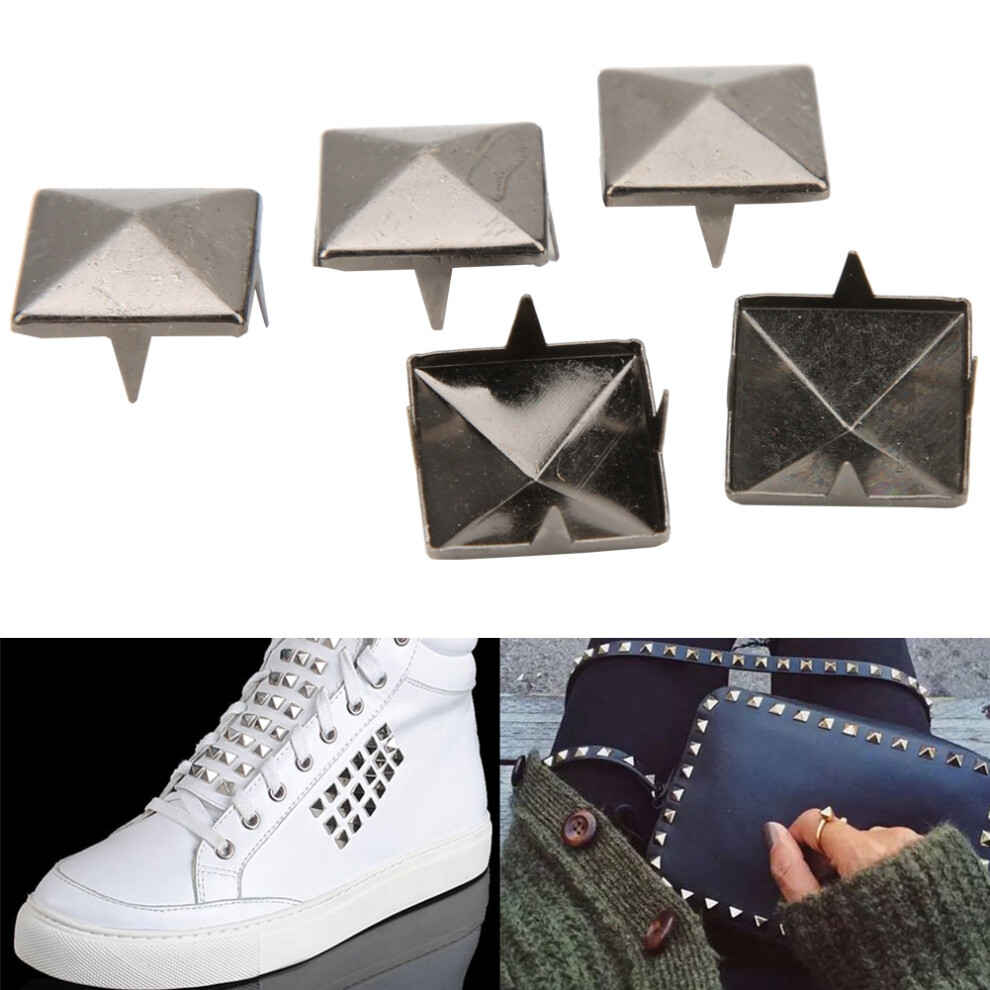 100Pcs Square Pyramid Punk Rivets 15Mm Metal Studs For Clothing Black 7681341103297