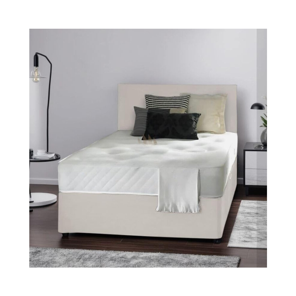 (4ft6, HB with No Drawers, Ivory) Slumbery Divan Bed with Memory Sprung Mattress & Headboard-image-OPC-PJMBFX5-NEW