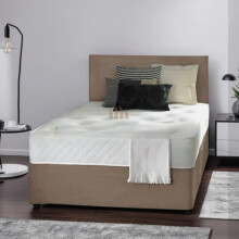 (4ft6, HB with 2 Drawers, Beige) Slumbery Divan Bed with Memory Sprung Mattress & Headboard