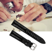 Men Women 18mm Black PU Leather Watch Band Strap Adjustable Replacement