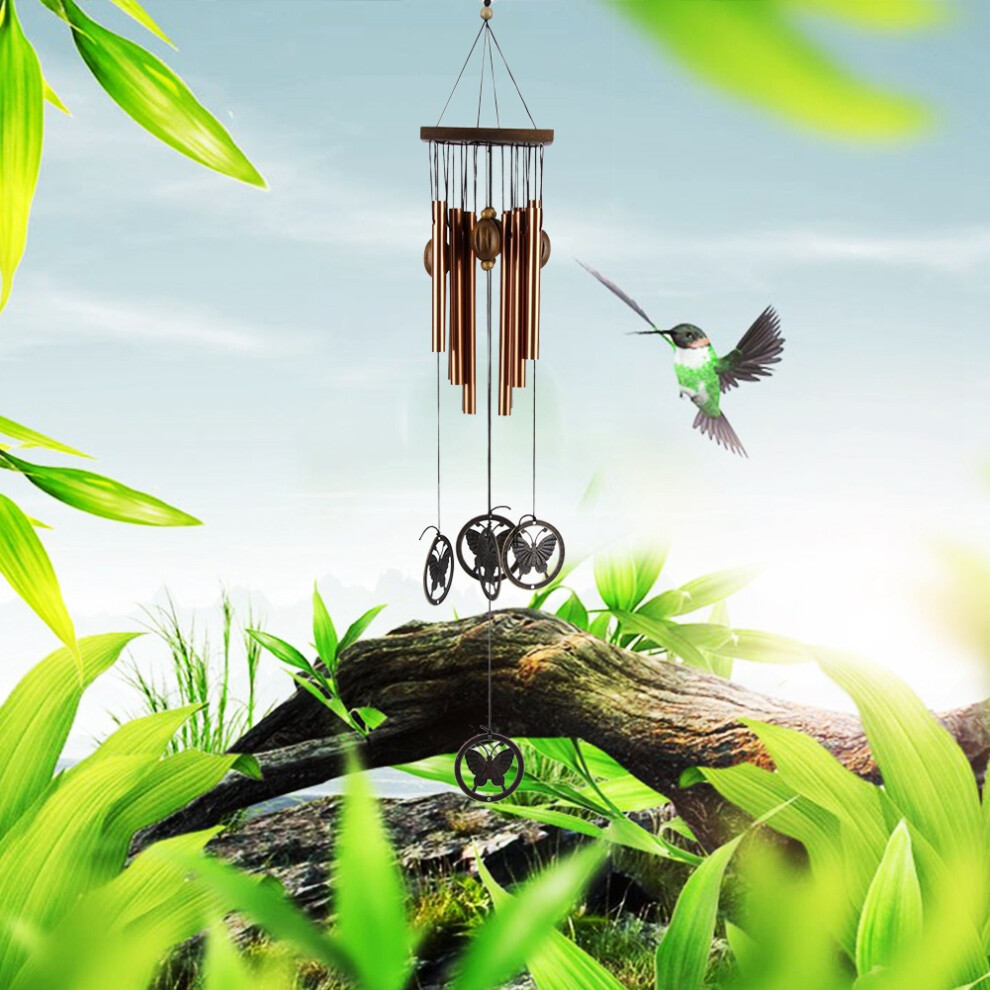 Garden Yard Copper Wind Chime Multi Tube Outdoor Windbell with Butterfly Design