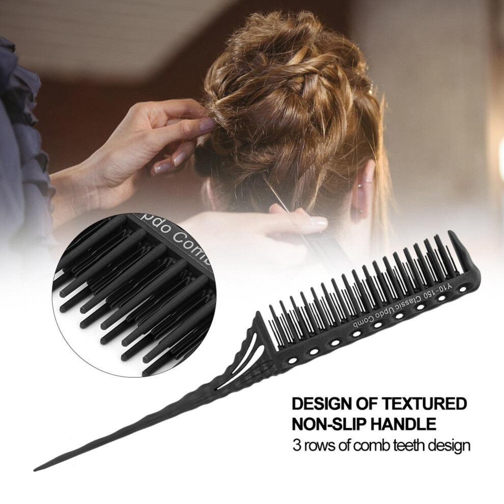 Unisex Black Pointed Tail Hair Lift Comb Comfortable Non-Slip Handle