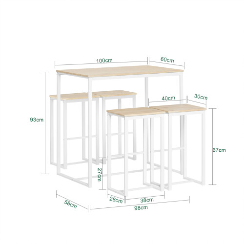 SoBuy Bartisch-Set OGT15-WN mit 4 Hockern, Holzfarbe 2