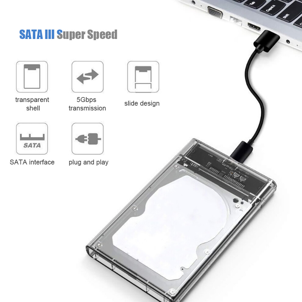 2.5" Sata Usb 3.0 External Hard Drive Enclosure Abs Case, High-Speed Transfer 9361341121887
