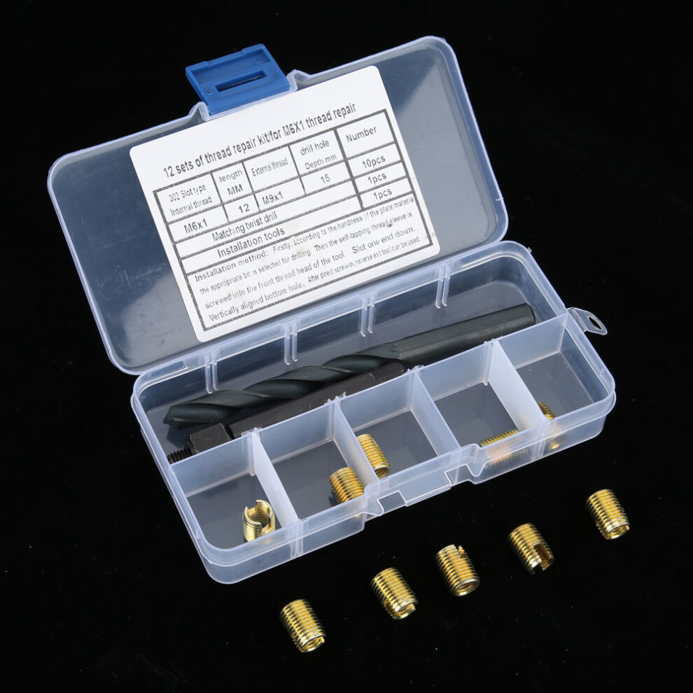 12Pcs M6x1 Thread Repair Kit, Carbon Steel Inserts, Universal Use 8421341122404