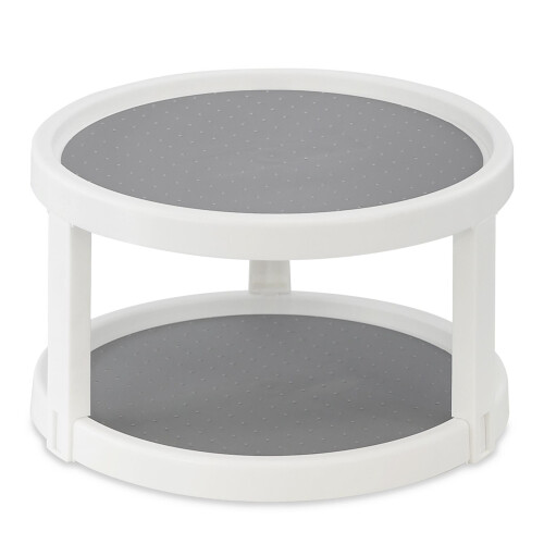 GEEZY GEEZY Rotating 2 Tier Spice Rack rotating tray Non Slip Base Pantry Fridge Cupboard 25cm 1