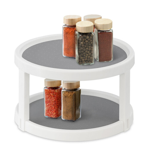 GEEZY GEEZY Rotating 2 Tier Spice Rack rotating tray Non Slip Base Pantry Fridge Cupboard 25cm
