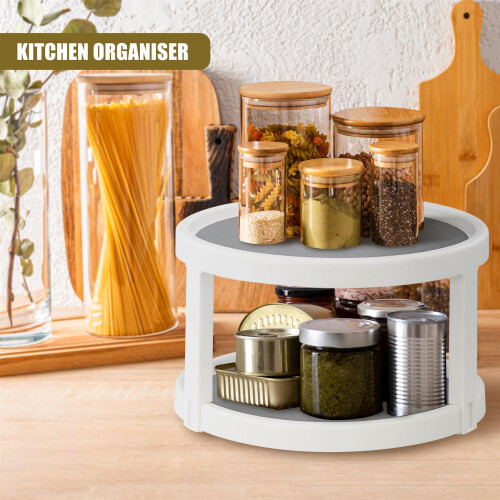 GEEZY GEEZY Rotating 2 Tier Spice Rack rotating tray Non Slip Base Pantry Fridge Cupboard 25cm 2