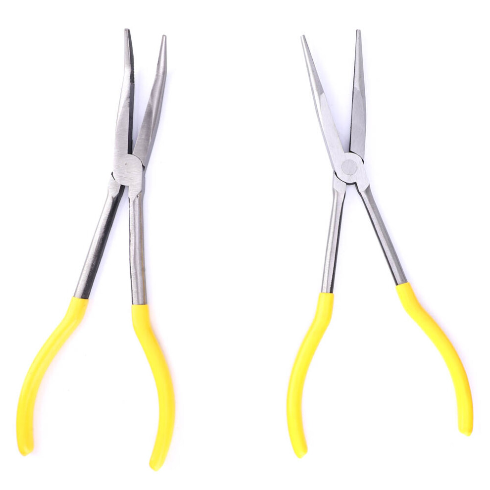 2Pcs 11In Carbon Steel Long Nose Pliers 45 & Straight Tips 4961341124076