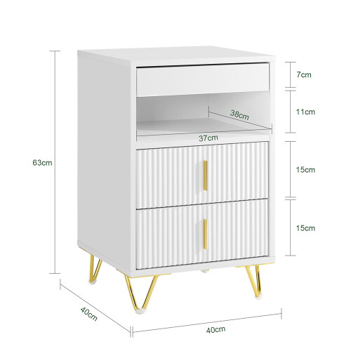 SoBuy White 3-Drawer Bedside Table with Shelf 2