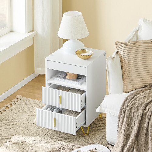SoBuy White 3-Drawer Bedside Table with Shelf 1