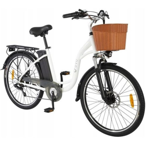 DYU Bicicleta elétrica - DYU - C6 - 26 polegadas - Motor 350W - Bateria 36V 12.5Ah - 70KM de autonomia - Branco