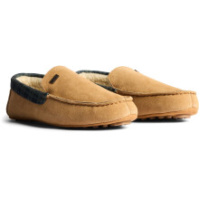 (Brown, 12 (Adults')) Hunter Moccassin Slipper Suede Men's Biscuit Slippers