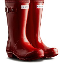 (Red, 2 (Adults')) Hunter Junior Originals Gloss Boot Rubber Kid's Military Red Wellington Boots