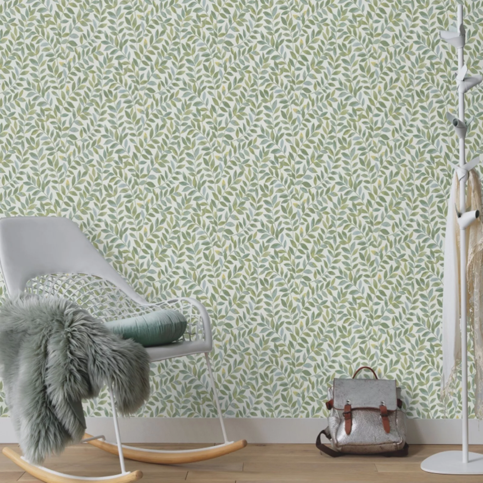 White Green Leaf Wallpaper Floral Textured Paste The Wall 5060729370827