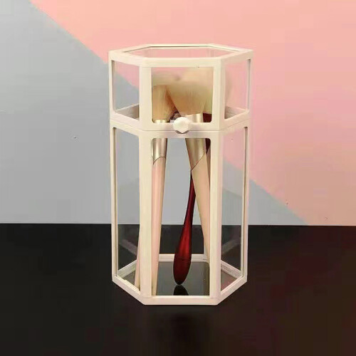 Weißer sechseckiger Make-up-Pinselhalter - Glas/Plastik 2