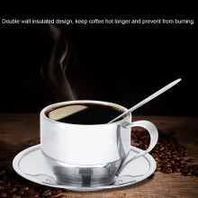 Edelstahl-Isolier-Kaffeetasse 120 ml mit Untertasse & Löffel Set