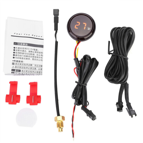 Universal 12V Motorcycle Temp Gauge 0-120C LCD Red Light Warning 2