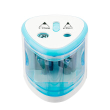 (Blue) 3 Color 2 Double Holes Automatic Electric Pencil Sharpener Home School Office Desktop Students Supplies
