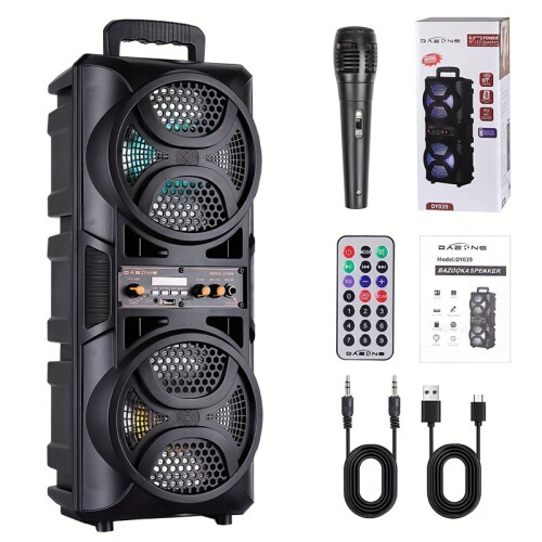 (Black) Portable Bluetooth Speaker System with Dual 6.5" Subwoofers, Wireless Connectivity, LED Lights, Microphone & Remote 2
