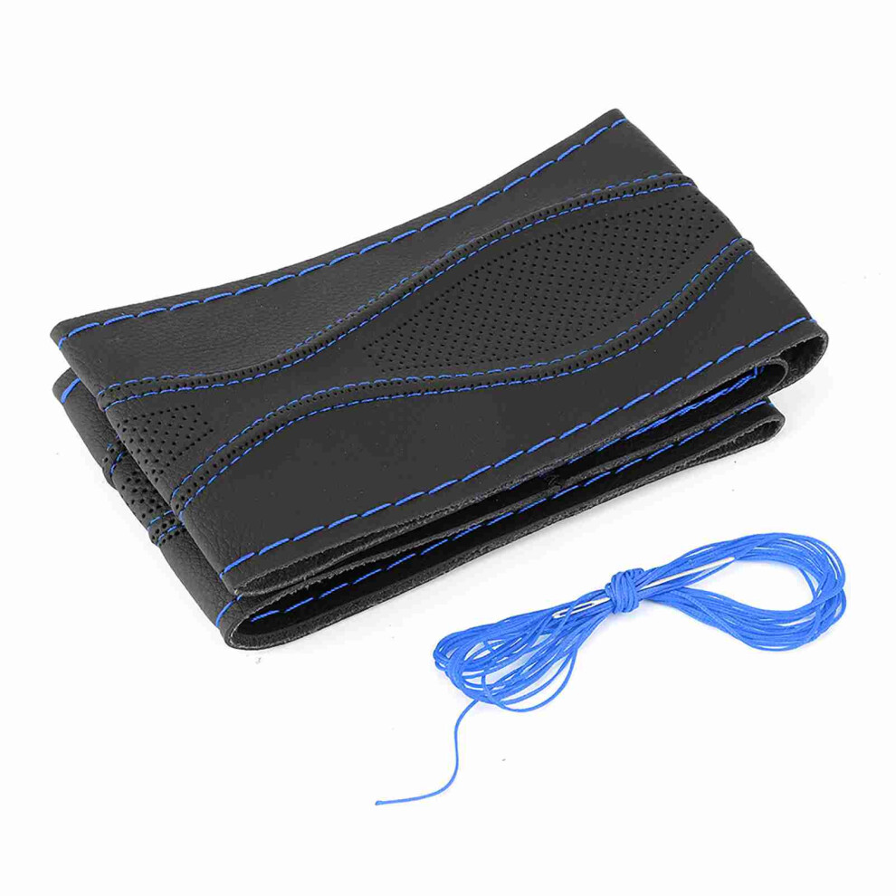 38Cm/15In Leather Steering Wheel Wrap Cover Hand Blue 9121376653629