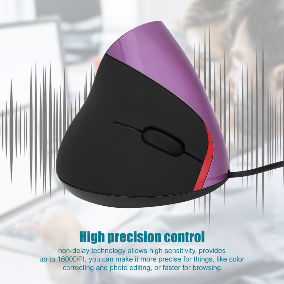 1600Dpi Usb Vertical Wired Mouse Ergonomic Wrist Rest Purple 4391341163940