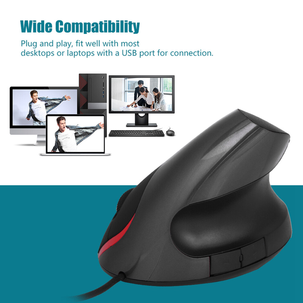Ergonomic 1600Dpi Vertical Wired Mouse For Pc Laptop Usb Connection Black 8491341163974