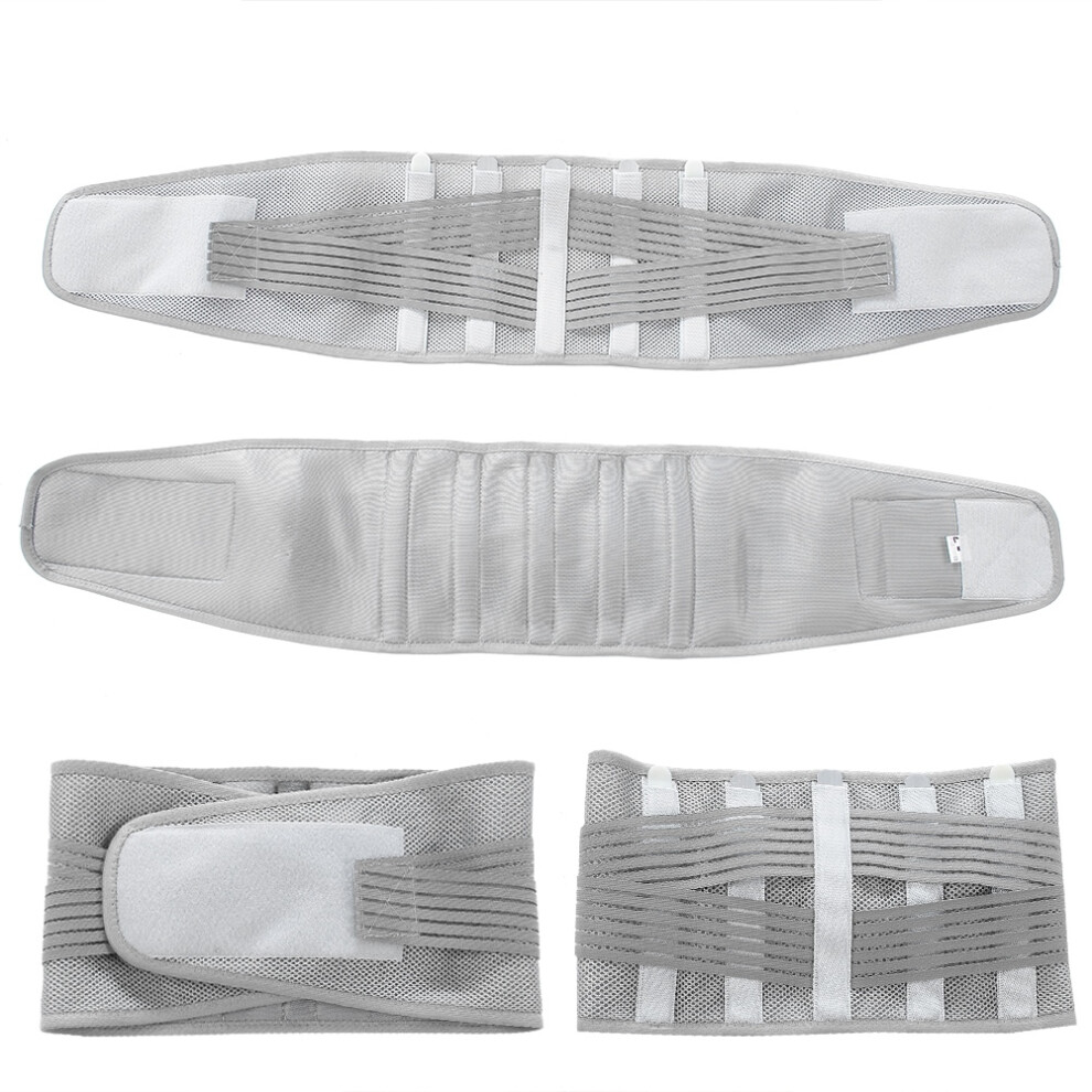 Grey Breathable Adjustable Abdominal Waist Support Belt for Waist Pain Relief (L)