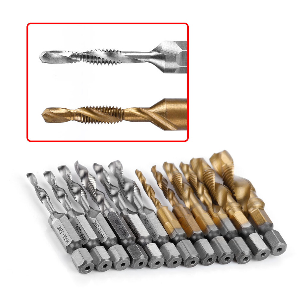 12Pcs Hss Titanium Coated M3-M10 Metric & Inch Tap Drill Bits Kit 4271341166953