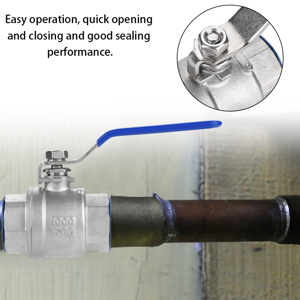 304 Stainless Steel 3/4" Npt Full Port Ball Valve 1000Wog Two-Piece Unit 8141341167549
