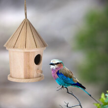 Wooden Bird Nest Hanging Bird House - 14x10cm Natural Wooden Resting Place