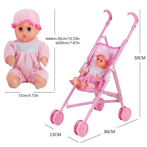 Conjunto de Muñeca bebé con carrito - 36x23x50 cm Plástico + Nylon 2