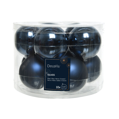10 Night Blue Glass Baubles Christmas Tree Decorations Round Tree 6cm 1