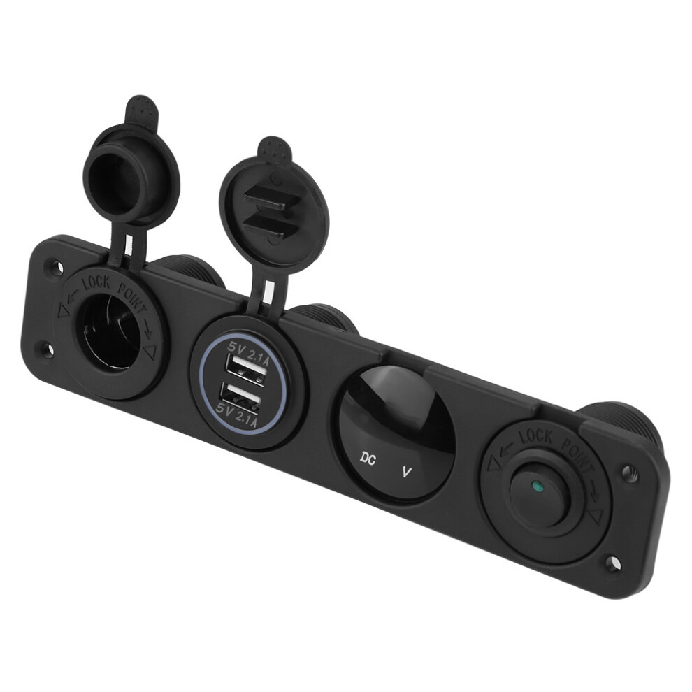12-24V Led Voltmeter Panel Switch With Dual Usb & Cigar Lighter Outlet Green 7611341179022