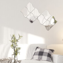 6PCS 3D Wave Mirror Wall Stickers, 12x10cm, Self-Adhesive Home Decor