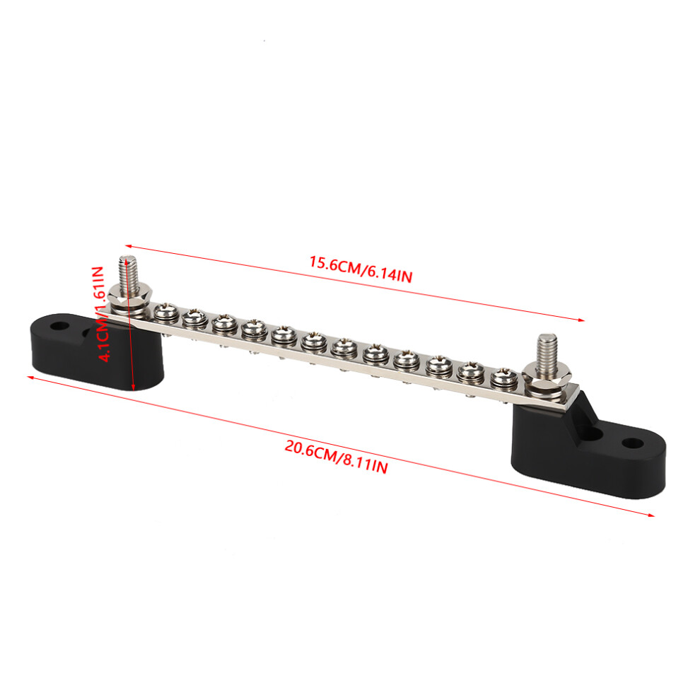12 Positions Bus Bar Terminal - 100Amp, 12-48V, Silver/Black 4321341183310