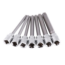 7Pcs 3/8inch Extra Long Torx Star Bit Socket Set, Chrome Vanadium, Silver