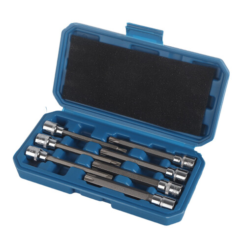 7Pcs 3/8inch Extra Long Torx Star Bit Socket Set, Chrome Vanadium, Silver 1