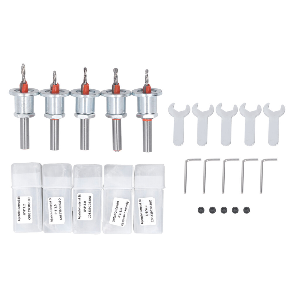 5Pcs Countersink Drill Bit Set Adjustable