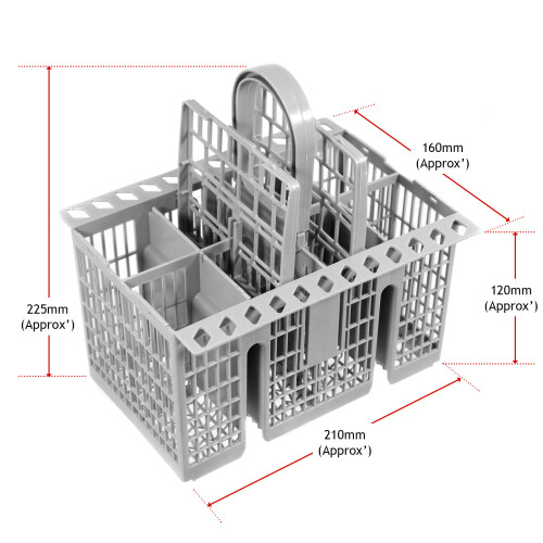 SPARES2GO Dishwasher Cutlery Basket Cage UNIVERSAL Removable Handle Grey 2