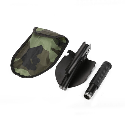 Multi-Function Folding Survival Shovel with Compass, Durable Iron, Black 1